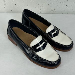 Weejuns size 7.5 Handmade Black & White Patent Leather Penny Loafers